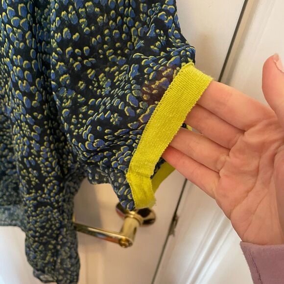 Free People Sleepin In Printed Shirt S Blue Kimono Cover Up Sheer Boho Relaxed - Picture 7 of 9